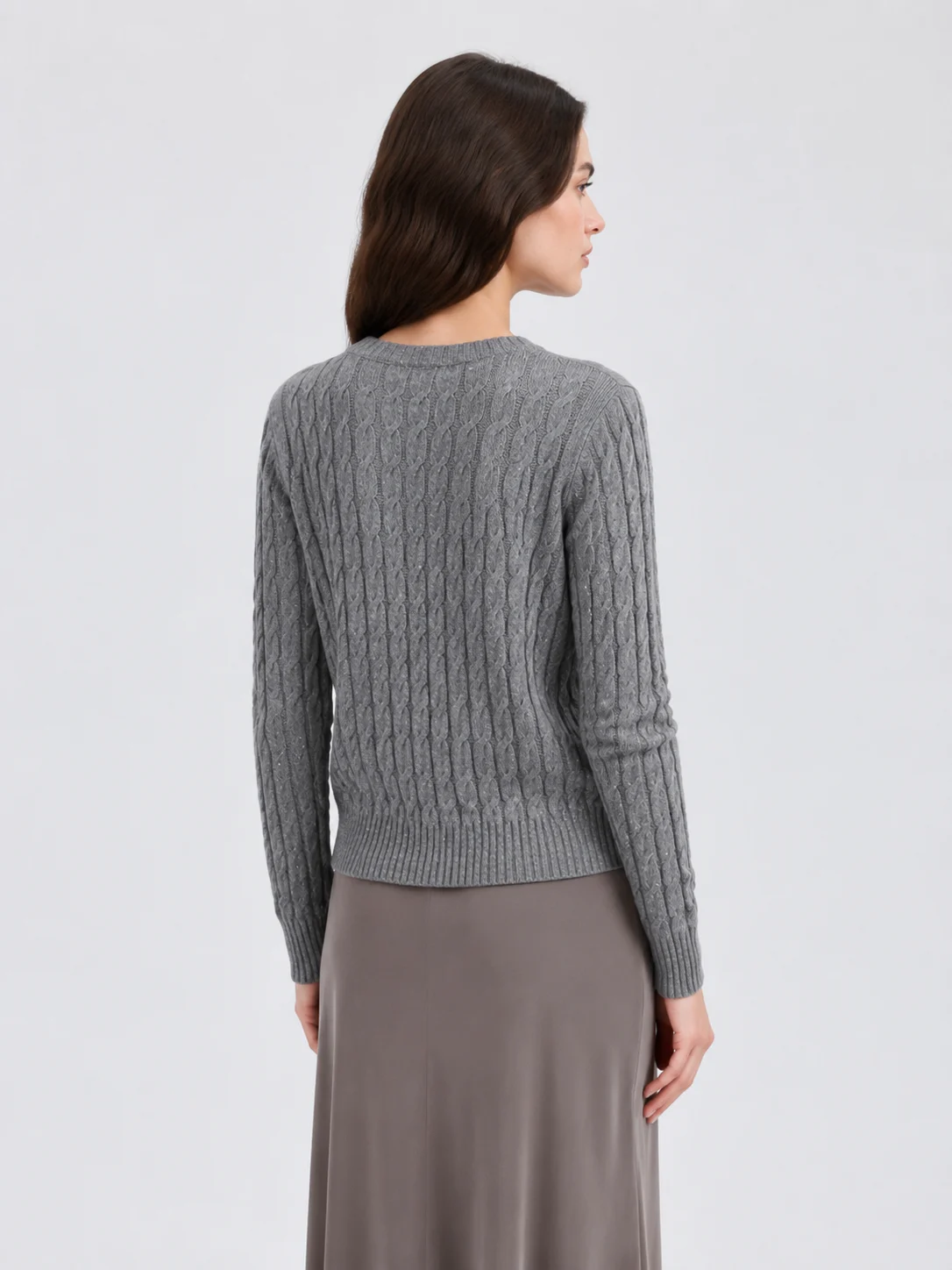 Cable-Knit Button Cardigan — Silk / Cashmere / Wool / Polyester Blend knitwear, view 3