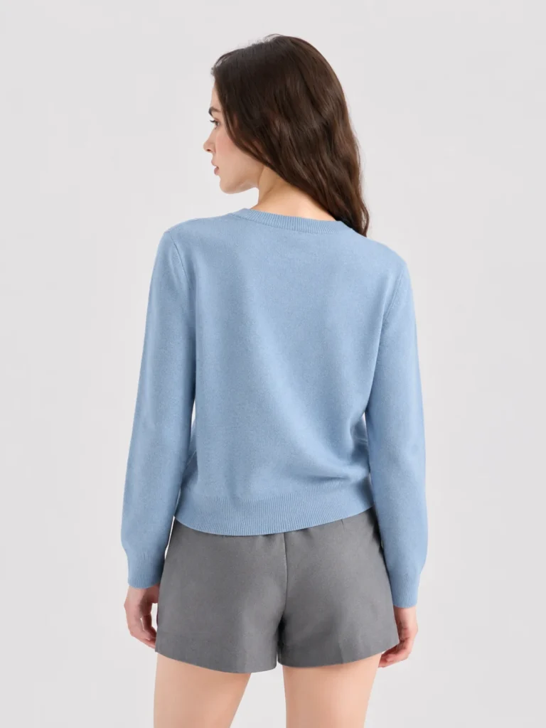 Wool Crewneck Cardigan — 100% Wool knitwear, view 3