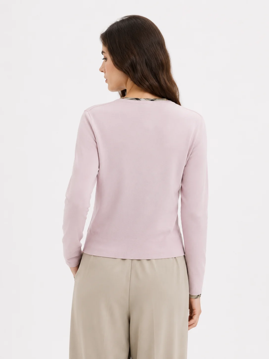 Round-Neck Wool Blend Cardigan — Polyester / Cotton Wool / Acrylic Blend knitwear, view 3