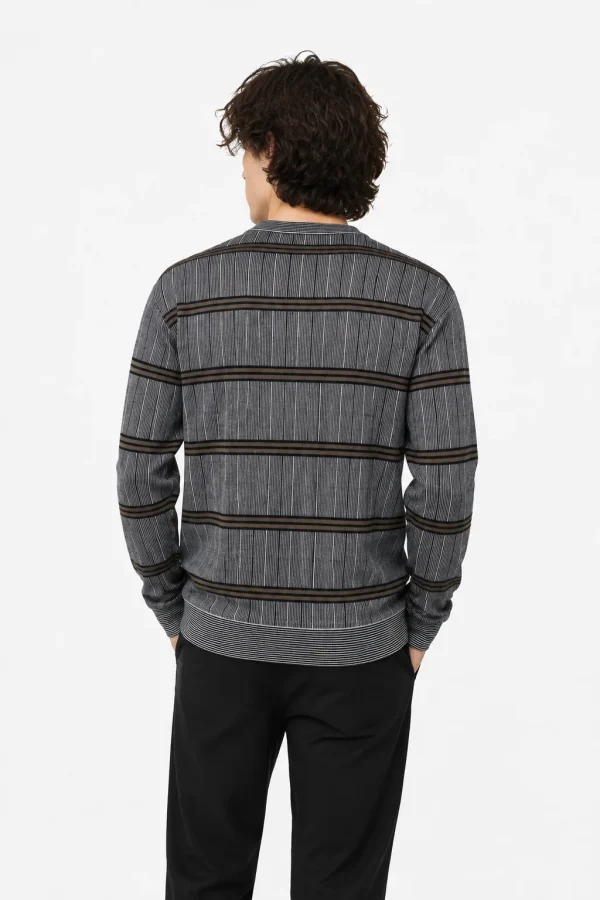 Striped Wool Blend Knit Sweater — 30.5% wool, 21.7% nylon, 47.8% polyester knitwear, view 3