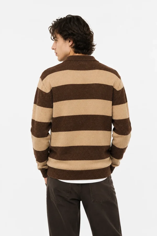 Striped Knit Polo Sweater — 5% wool, 7% cotton, 53% acrylic, and knitwear, view 3