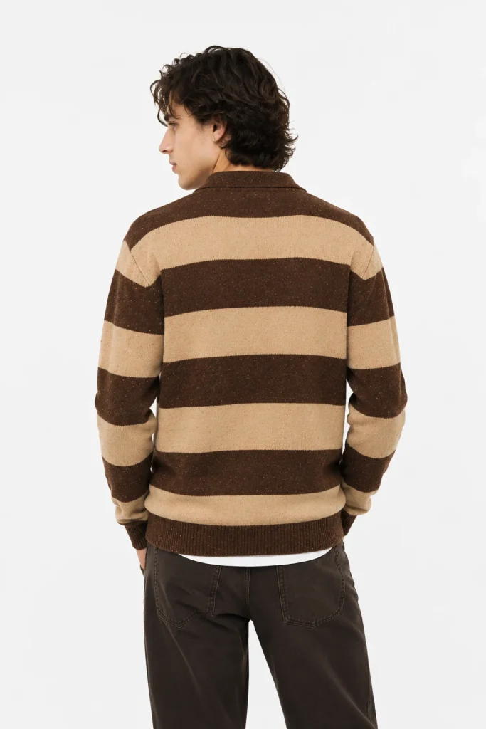 Striped Knit Polo Sweater — 5% wool, 7% cotton, 53% acrylic, and knitwear, view 3