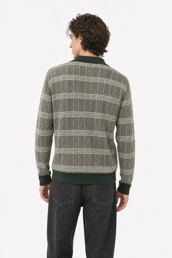 Checked Polo Knit Sweater — 30.5% wool, 21.7% acrylic, 47.8% knitwear, view 3