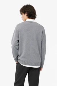 Grey Layered-Collar Knit Sweater — 34.9% wool, 13.2% nylon and 51.9% knitwear, view 3