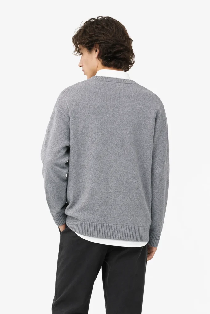 Grey Layered-Collar Knit Sweater — 34.9% wool, 13.2% nylon and 51.9% knitwear, view 3
