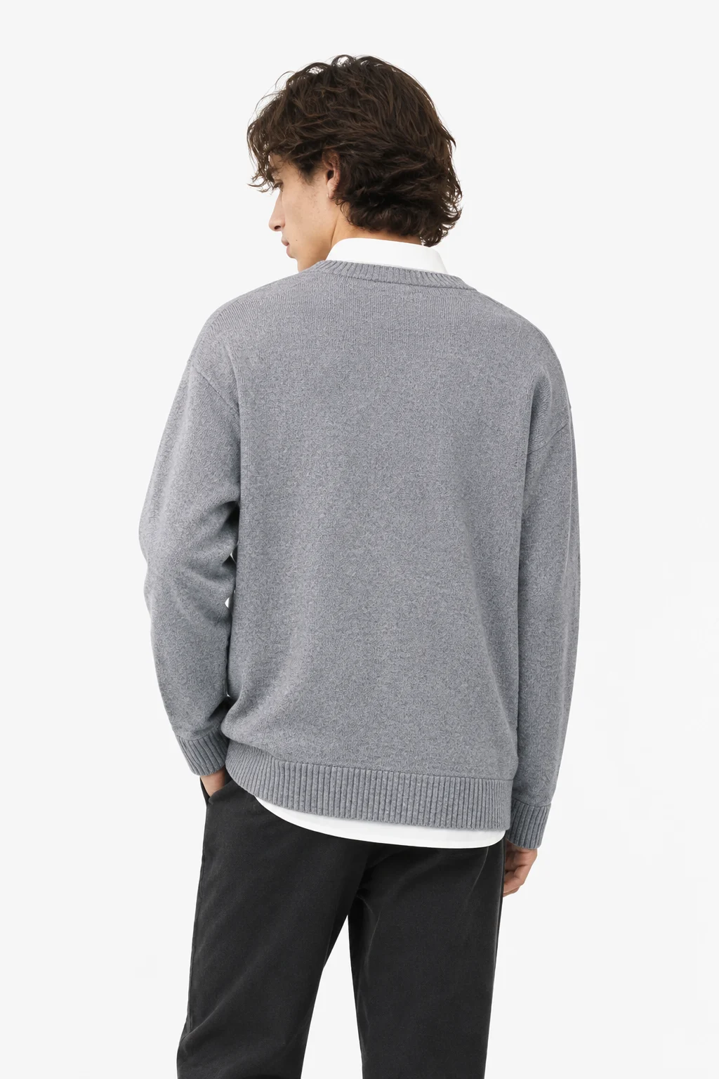 Grey Layered-Collar Knit Sweater — 34.9% wool, 13.2% nylon and 51.9% knitwear, view 3