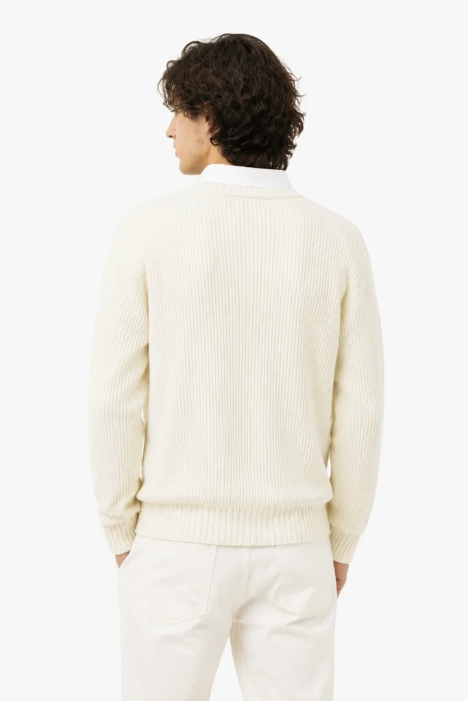 Ribbed V-Neck Layered Sweater — 34.9% cashmere and 13.2% nylon knitwear, view 3