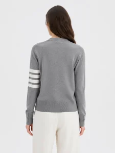 Striped Sleeve Knit Cardigan — Cotton / Acrylic / Polyester Blend knitwear, view 3