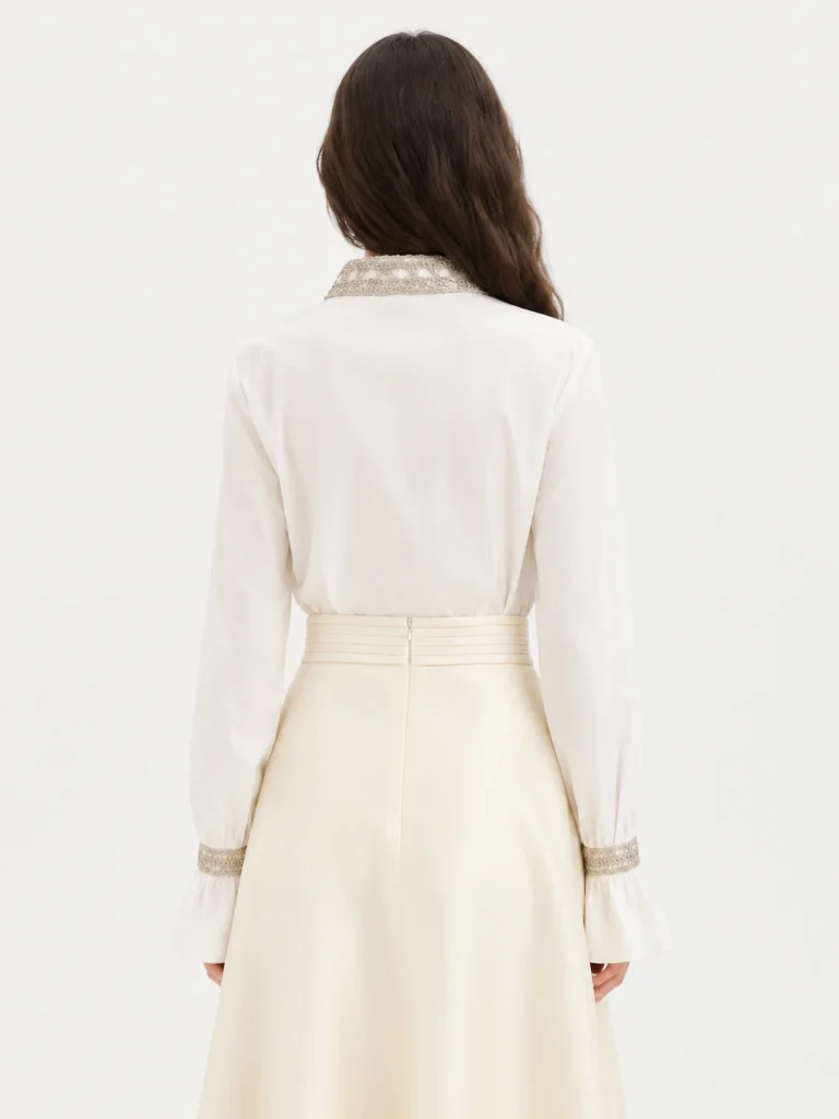 Cotton Shirt with Delicate Trim — 100% Cotton knitwear, view 3