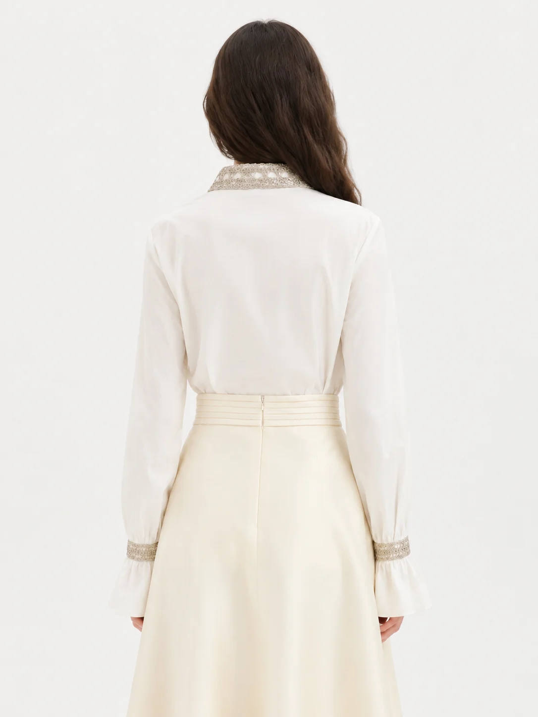 Cotton Shirt with Delicate Trim — 100% Cotton knitwear, view 3