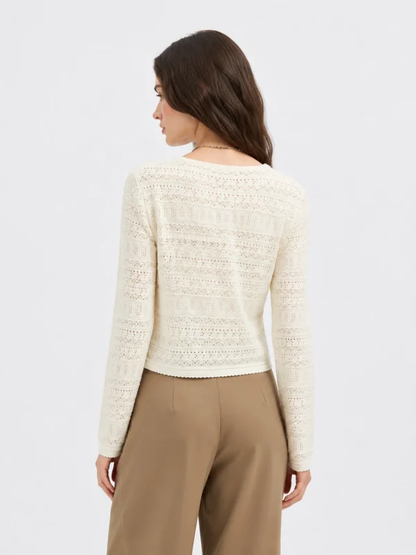 Openwork V-Neck Knit Cardigan — Cotton / Viscose Blend knitwear, view 3