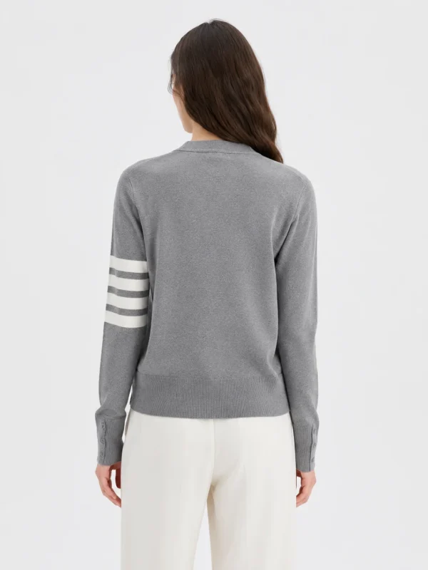 Striped Sleeve Knit Cardigan — Cotton / Acrylic / Polyester Blend knitwear, view 3