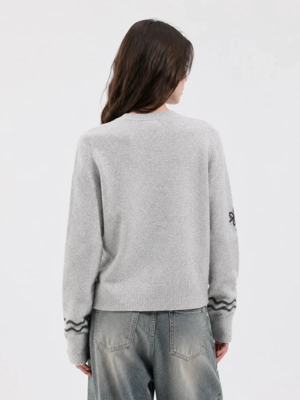 Illustrated Knit Button Cardigan — Polyester / Mulberry Silk / Spandex knitwear, view 3