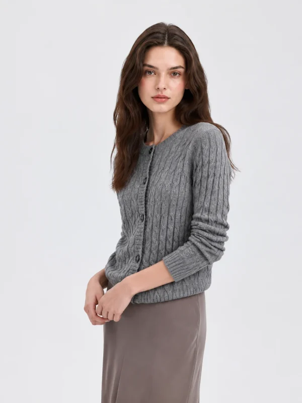 Cable-Knit Button Cardigan — Silk / Cashmere / Wool / Polyester Blend knitwear, view 2