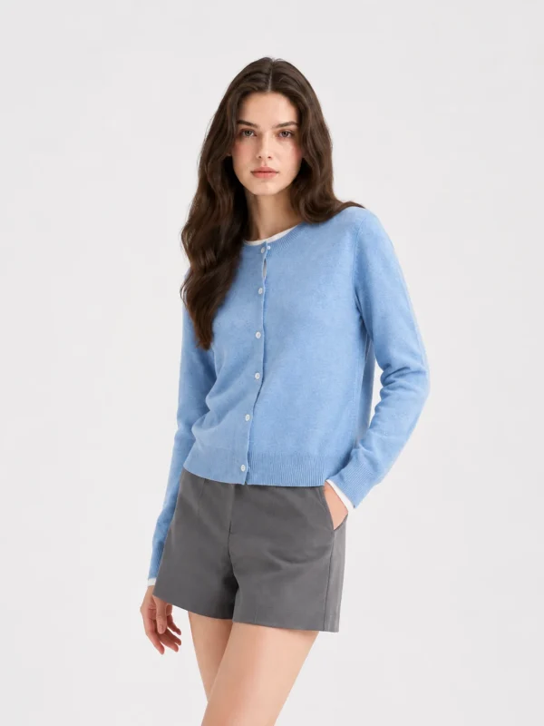 Wool Crewneck Cardigan — 100% Wool knitwear, view 2