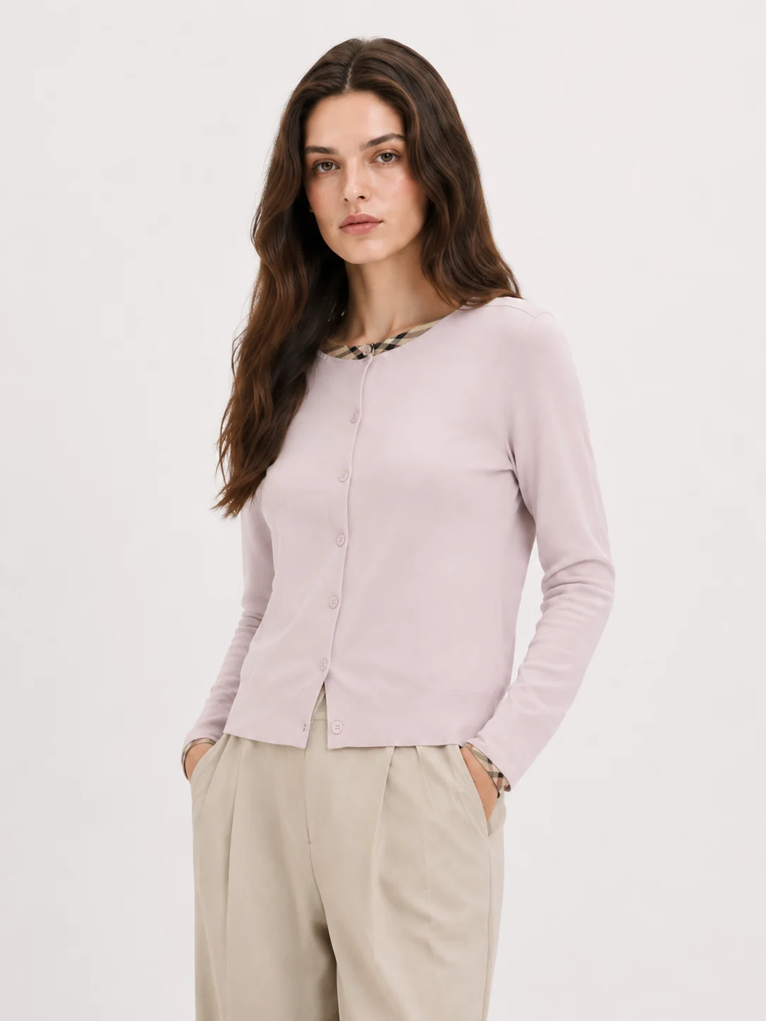 Round-Neck Wool Blend Cardigan — Polyester / Cotton Wool / Acrylic Blend knitwear, view 2