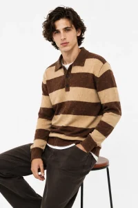 Striped Knit Polo Sweater — 5% wool, 7% cotton, 53% acrylic, and knitwear, view 2
