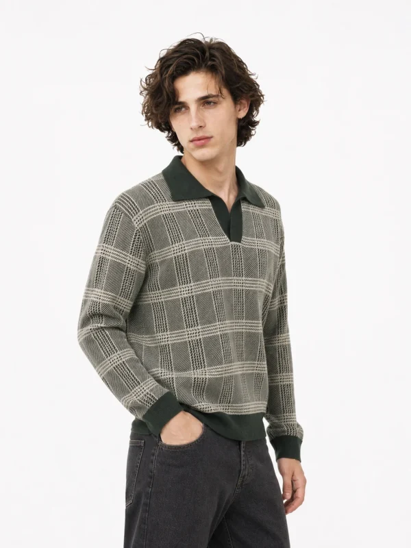 Checked Polo Knit Sweater — 30.5% wool, 21.7% acrylic, 47.8% knitwear, view 2