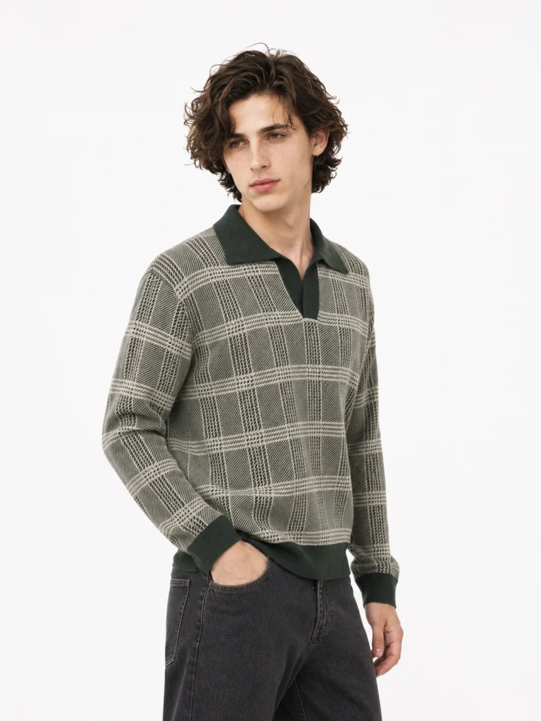 Checked Polo Knit Sweater — 30.5% wool, 21.7% acrylic, 47.8% knitwear, view 2