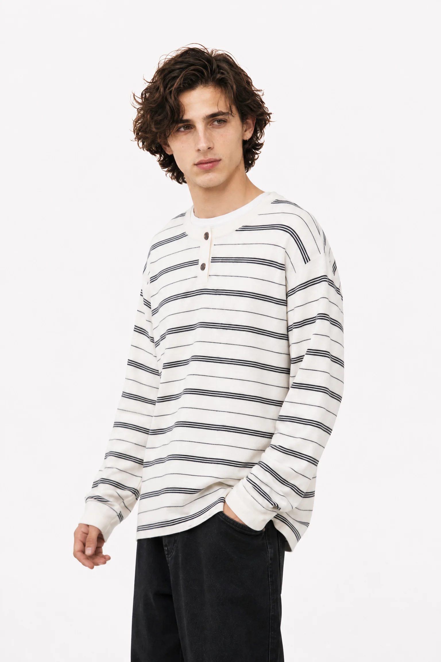 Striped Henley Knit Top — Man knitwear, view 2