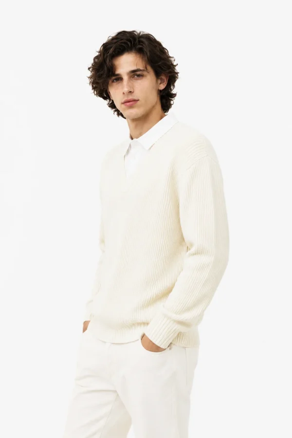 Ribbed V-Neck Layered Sweater — 34.9% cashmere and 13.2% nylon knitwear, view 2