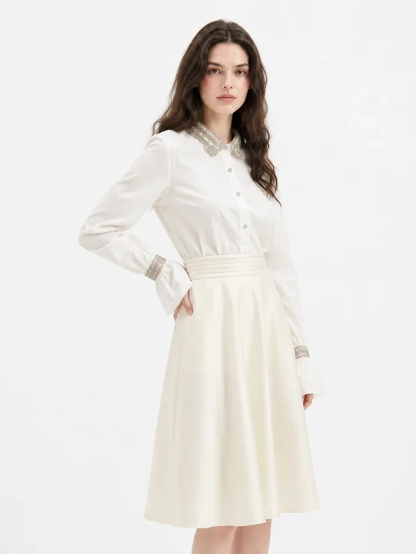 Cotton Shirt with Delicate Trim — 100% Cotton knitwear, view 2