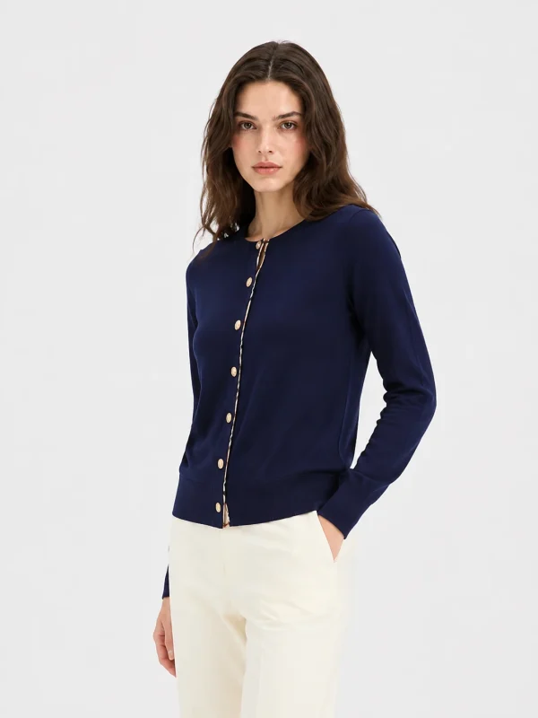 Round-Neck Knit Cardigan — Cotton Wool / Nylon / Polyester Blend knitwear, view 2