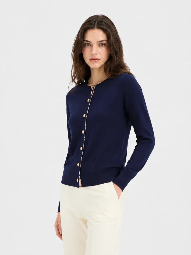 Round-Neck Knit Cardigan — Cotton Wool / Nylon / Polyester Blend knitwear, view 2