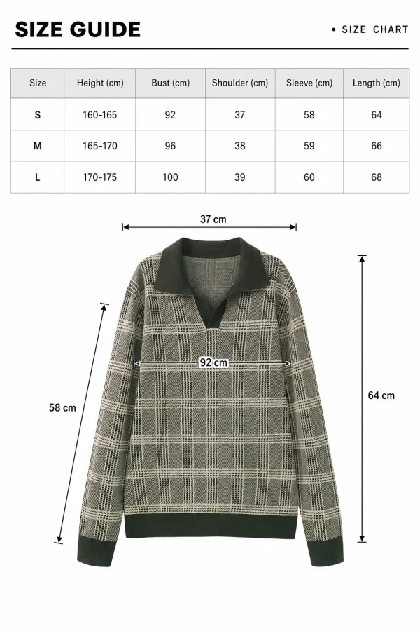 Checked Polo Knit Sweater — 30.5% wool, 21.7% acrylic, 47.8% knitwear, view 8