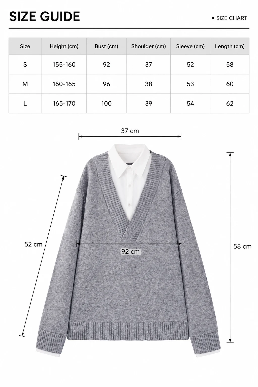 Grey Layered-Collar Knit Sweater — 34.9% wool, 13.2% nylon and 51.9% knitwear, view 8