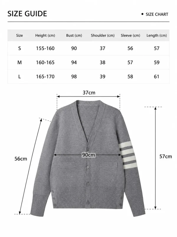 Striped Sleeve Knit Cardigan — Cotton / Acrylic / Polyester Blend knitwear, view 8