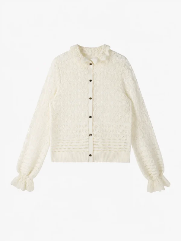 Wool Pointelle Button Cardigan — 100% Wool knitwear, view 6