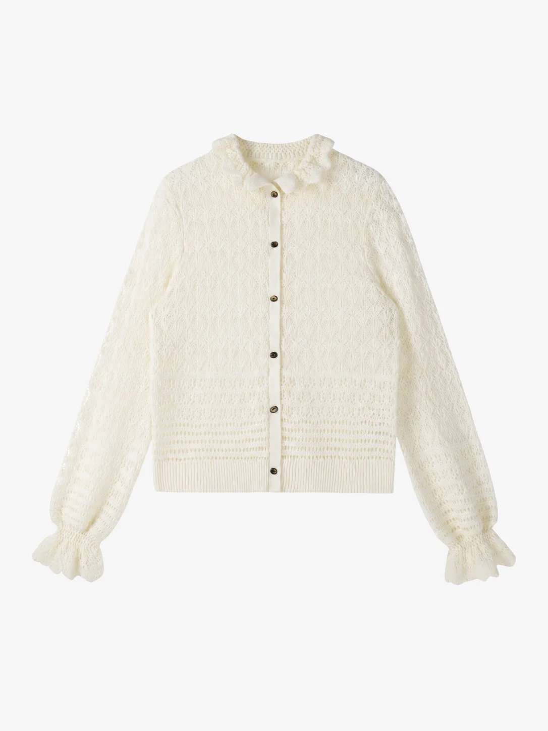 Wool Pointelle Button Cardigan — 100% Wool knitwear, view 6