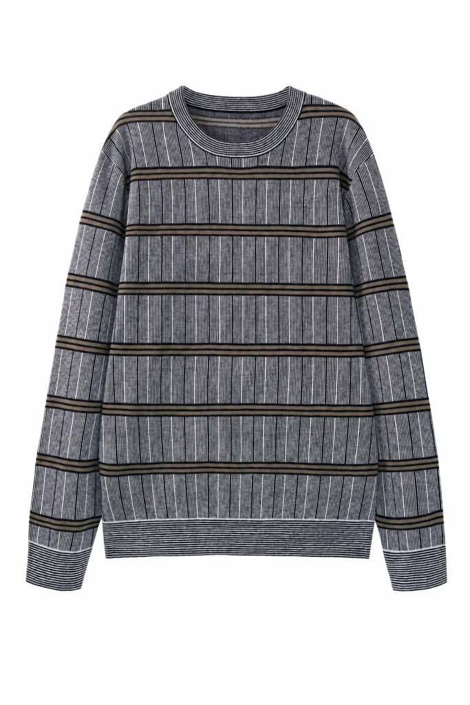 Striped Wool Blend Knit Sweater — 30.5% wool, 21.7% nylon, 47.8% polyester knitwear, view 6