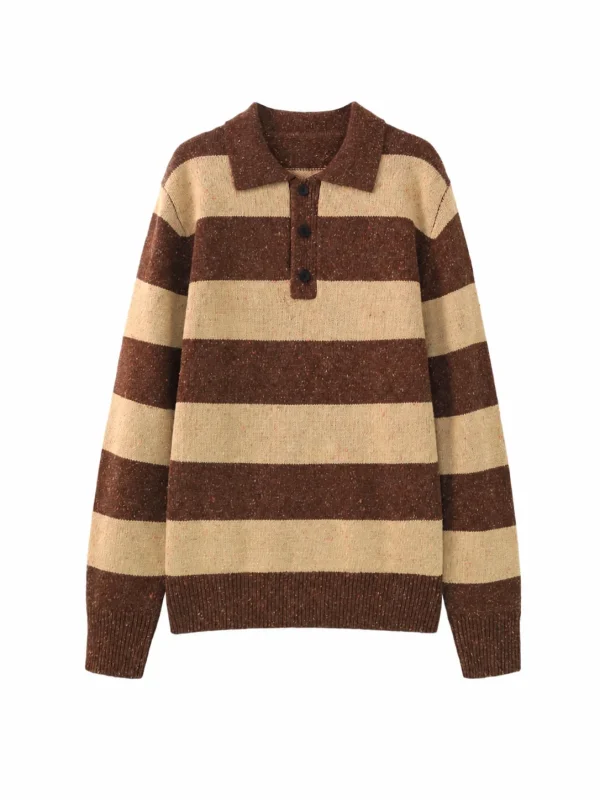 Striped Knit Polo Sweater — 5% wool, 7% cotton, 53% acrylic, and knitwear, view 6
