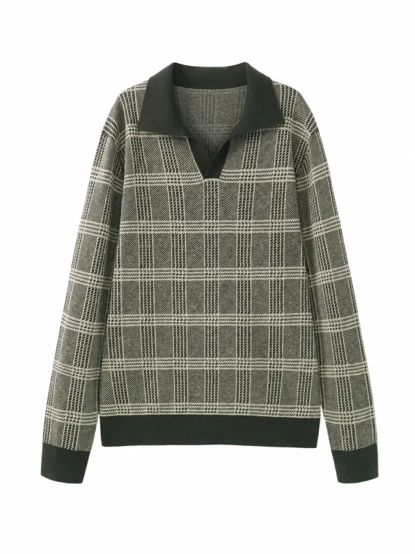 Checked Polo Knit Sweater — 30.5% wool, 21.7% acrylic, 47.8% knitwear, view 6