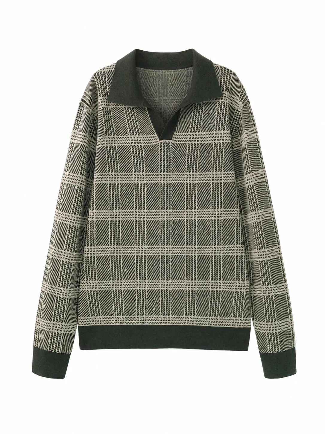 Checked Polo Knit Sweater — 30.5% wool, 21.7% acrylic, 47.8% knitwear, view 6