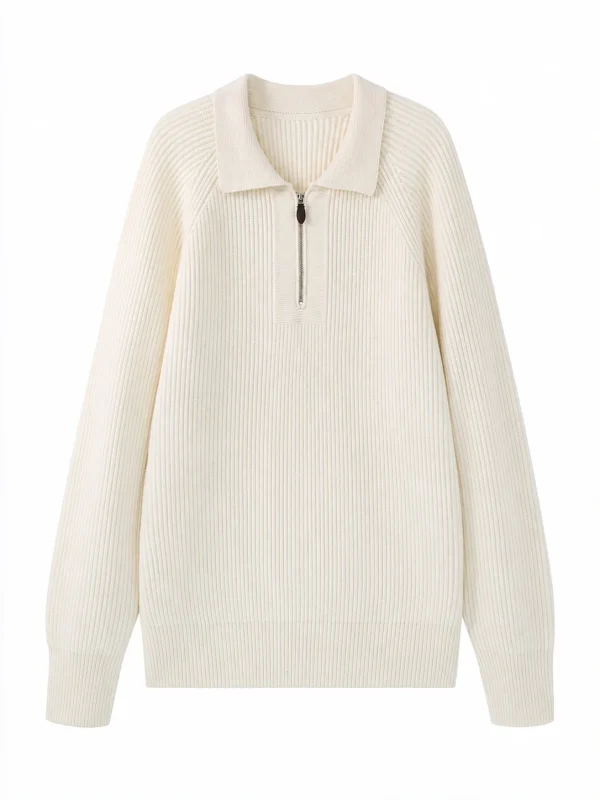 Ribbed Half-Zip Collar Sweater — 51.9% cotton, 34.9% wool, 13.2% cashmere knitwear, view 6