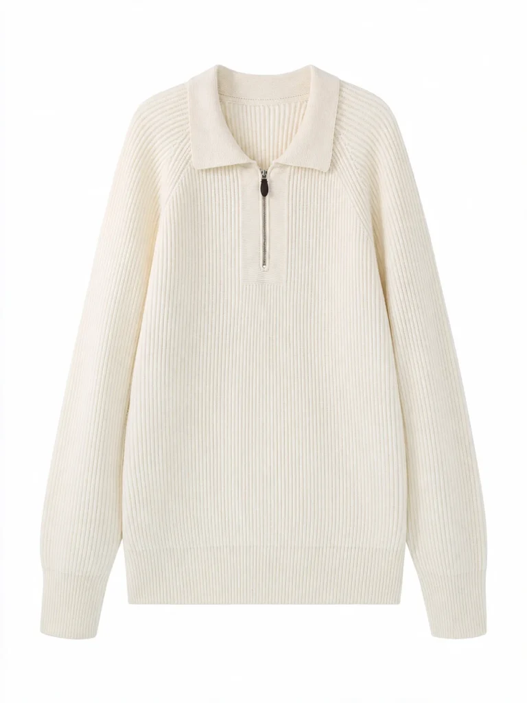 Ribbed Half-Zip Collar Sweater — 51.9% cotton, 34.9% wool, 13.2% cashmere knitwear, view 6