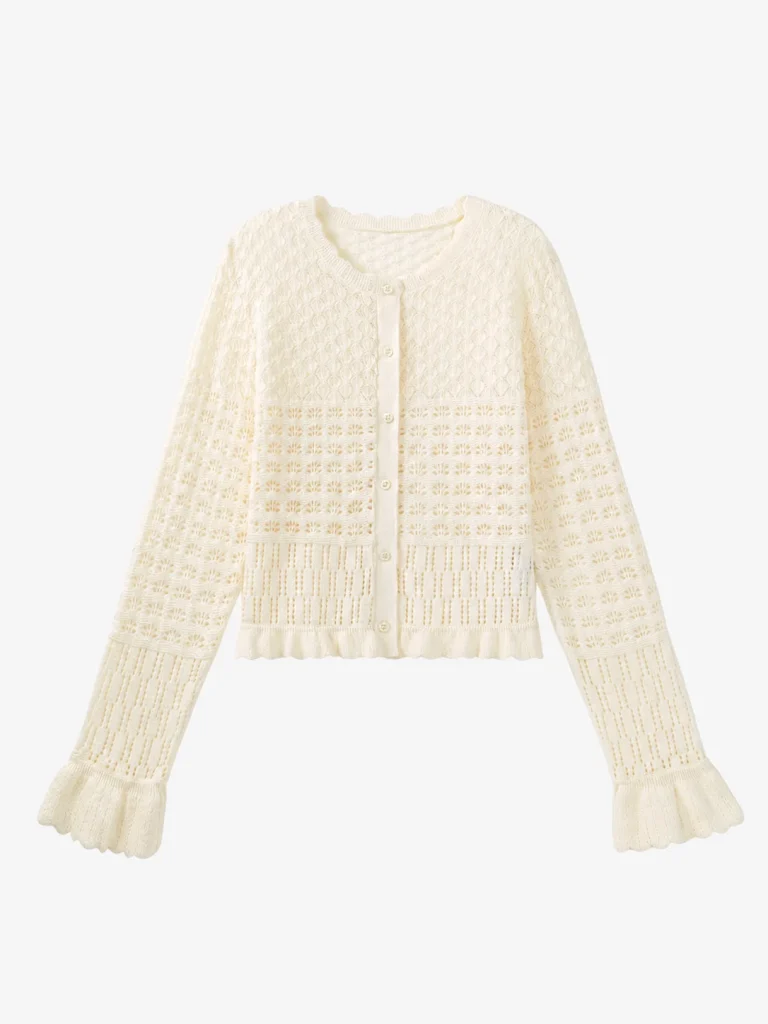 Openwork Cotton Knit Cardigan — 100% Cotton knitwear, view 6