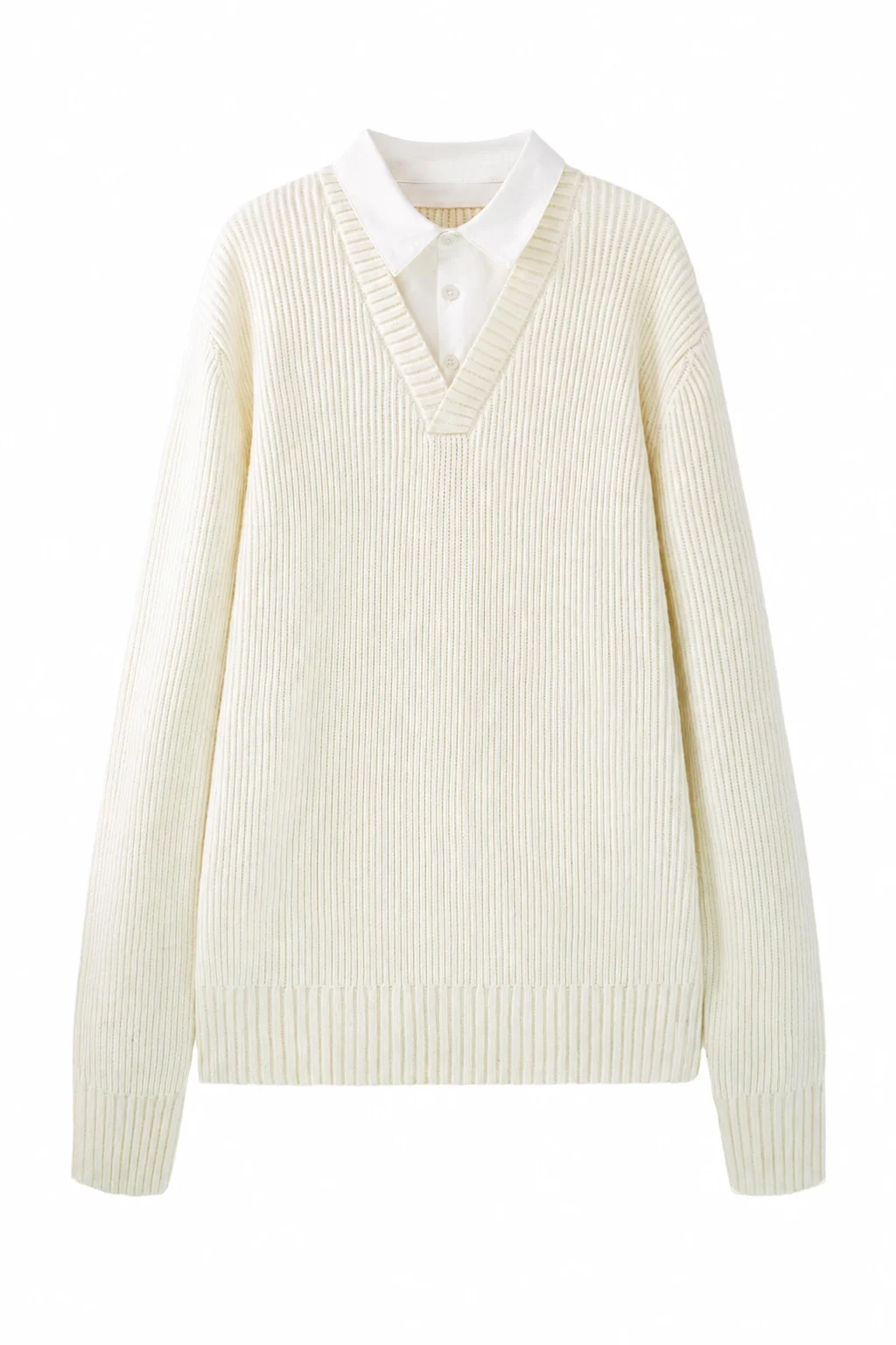 Ribbed V-Neck Layered Sweater — 34.9% cashmere and 13.2% nylon knitwear, view 6