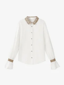 Cotton Shirt with Delicate Trim — 100% Cotton knitwear, view 6
