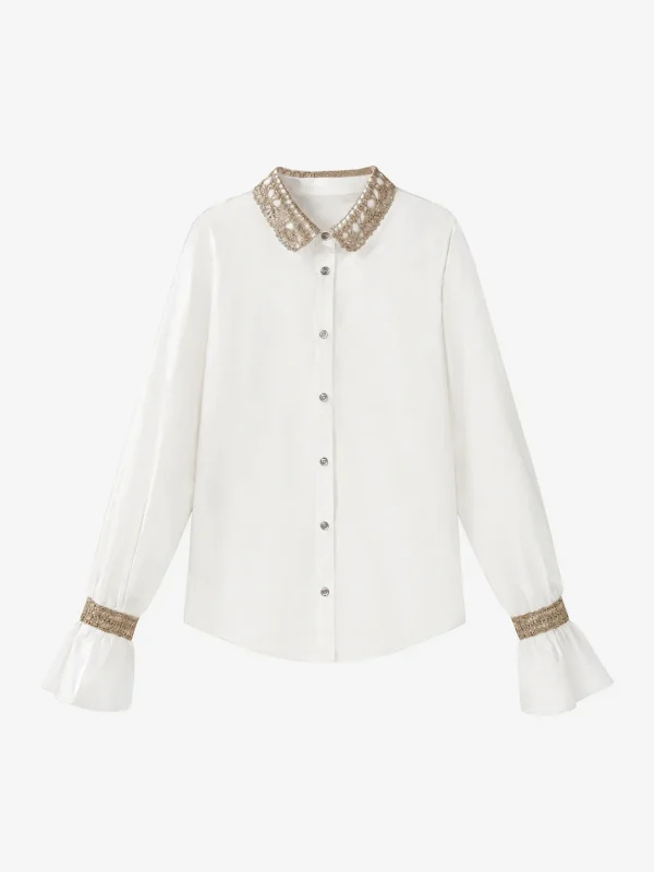 Cotton Shirt with Delicate Trim — 100% Cotton knitwear, view 6