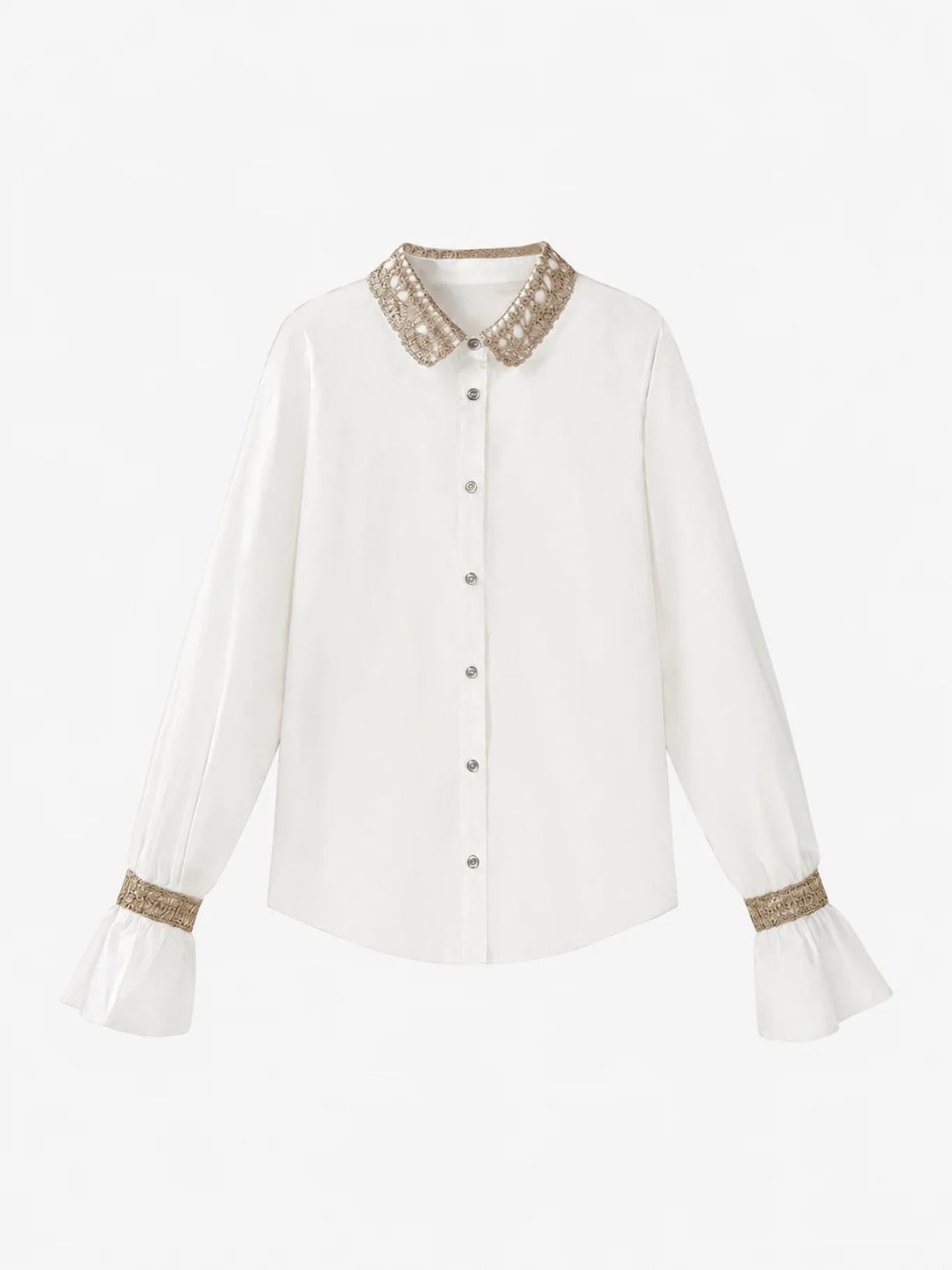 Cotton Shirt with Delicate Trim — 100% Cotton knitwear, view 6