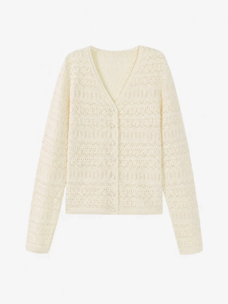 Openwork V-Neck Knit Cardigan — Cotton / Viscose Blend knitwear, view 6