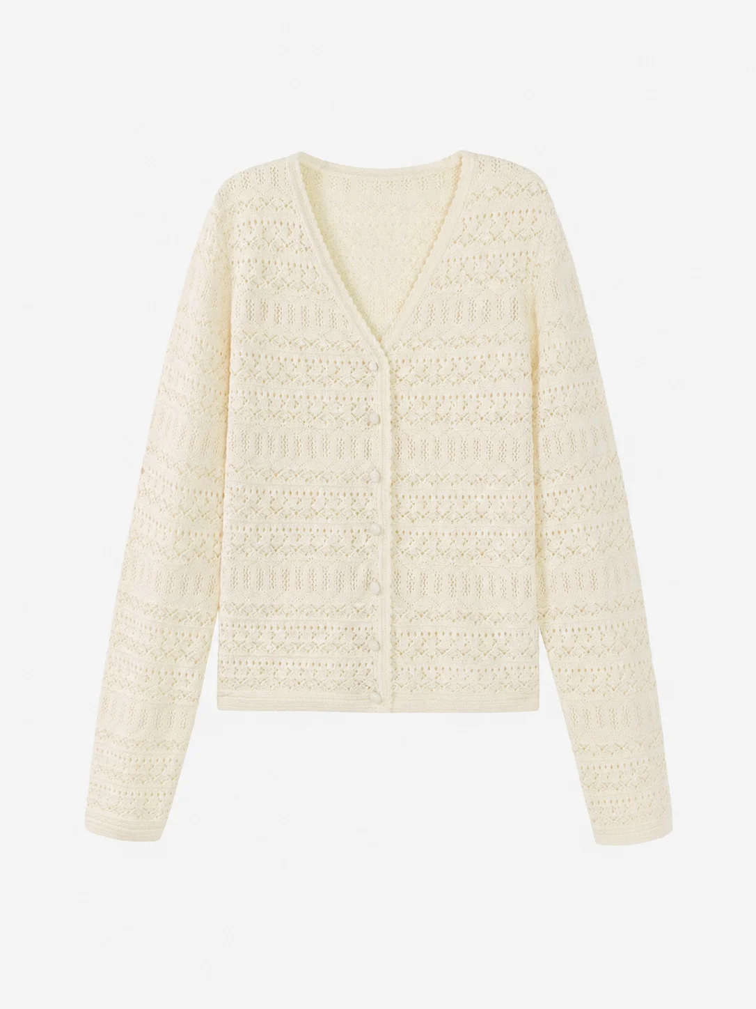Openwork V-Neck Knit Cardigan — Cotton / Viscose Blend knitwear, view 6