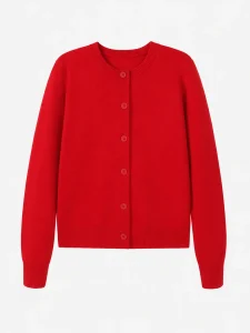 Fine-Knit Round-Neck Cardigan — Wool / Polyester / Viscose / Nylon Blend knitwear, view 6