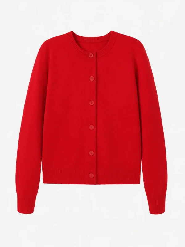 Fine-Knit Round-Neck Cardigan — Wool / Polyester / Viscose / Nylon Blend knitwear, view 6