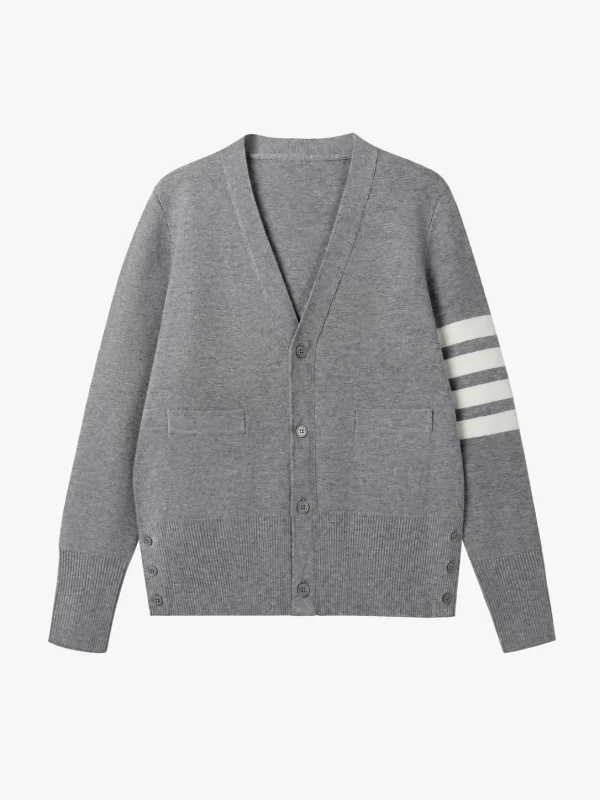 Striped Sleeve Knit Cardigan — Cotton / Acrylic / Polyester Blend knitwear, view 6