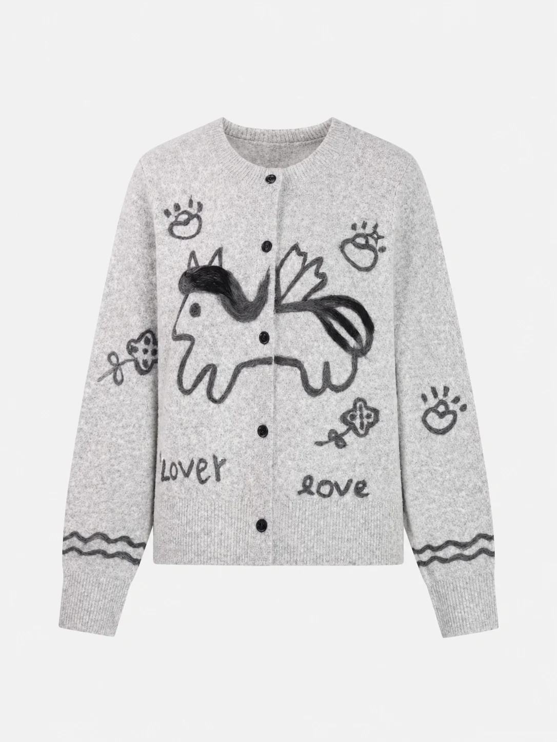 Illustrated Knit Button Cardigan — Polyester / Mulberry Silk / Spandex knitwear, view 6